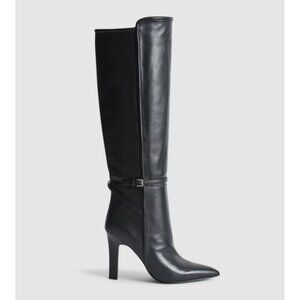 $600 REISS CAITLIN LEATHER KNEE HIGH BOOTS POINTY TOE HEEL BLACK 39 (MF8)